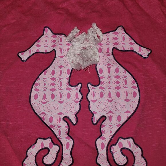 Girl's Crown & Ivy Kids Pink Seahorse Navy Glittery Outline Tee Shirt Small - Picture 3 of 4